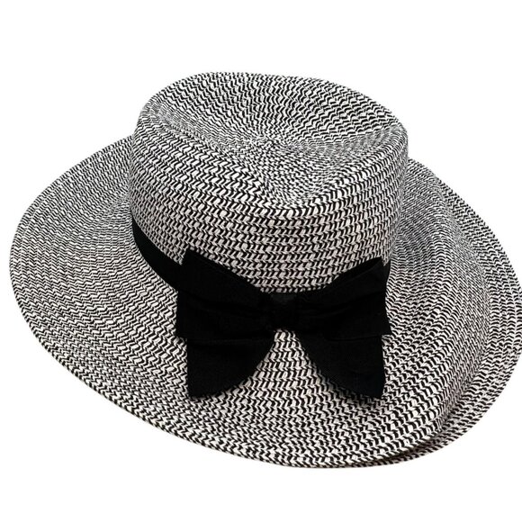 Janie and Jack "Sun Club" Girls Woven Straw Hat With Black Bow Accent Size 4-5 S - Picture 1 of 6